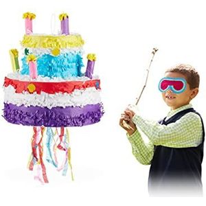 Relaxdays pinata verjaardagstaart, om op te hangen, voor jongens & meisjes, voor feest, zelf opvullen, papier, kleurrijk