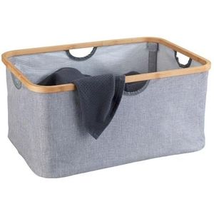 Wenko Bahari Wasmand, moderne wasmand met hoogwaardig bamboeframe, ruimtebesparend inklapbaar, 50 liter inhoud, 54 x 36 x 26 cm, van onderhoudsvriendelijk polyester