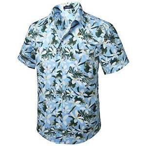 HISDERN Mannen Gekke Hawaïaanse shirts korte mouwen voorzak vakantie zomer Aloha gedrukt strand casual Hawaii shirt S-2XL, Lichtblauw-1, S