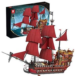 Reobrix 66010 Pirate Ship met stoffen zeilen, bouwstenen, schip, bouwset en tentoonstellingsmodel voor volwassenen en kinderen, klembouwstenen voor het bouwen van cadeaus voor verjaardagen, Kerstmis