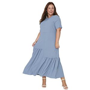 TRENDYOL Maxi, ruffle Hem Regular Plus Size jurk, blauw, 46