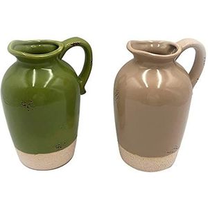 Vaas van het merk DKD Home Decor porselein beige groen shabby chic (13,5 x 11 x 20,5 cm) (2 stuks) (Referentie: S3020549)