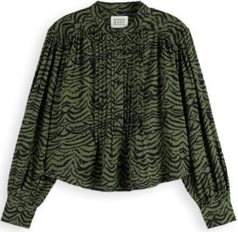 Scotch & Soda Pintuck Shirt met print, Ikat Veer Tijm U364, 60