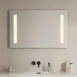 Loevschall Godhavn Vierkante spiegel met verlichting, led-spiegel met touch-schakelaar, 100 x 65 cm, badkamerspiegel met ledverlichting, verstelbare badkamerspiegel met verlichting