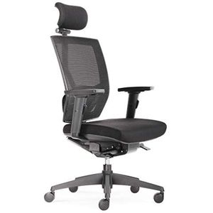 BenS 807H-Synchro-3 Luxe ergonomische bureaustoel met hoofdsteun, ook geschikt voor grotere mensen, zitdiepte, lendensteun, in hoogte verstelbare rugleuning, 3D-armleuningen, EN-1335