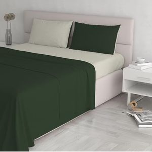 Italian Bed Linen Beddengoedset natuurlijke kleuren, olijfgroen/crème, voor tweepersoonsbed