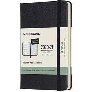 Moleskine - Weekplanner 18 maanden 2020/2021, zakagenda in het Duits, Weekly Notebook met vaste omslag, Pocket 9 x 14 cm, kleur zwart, 208 pagina's