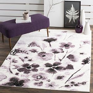 Safavieh Adirondack Collectie ADR127L Bloemen Aquarel Non-Shedding Vlekbestendig Woonkamer Slaapkamer Ruimte Tapijt, 3' x 5', Ivoor/Paars