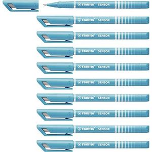 Fineliner met meeverende schrijfpunt - STABILO SENSOR F - fijn - 10 stuks - turquoise