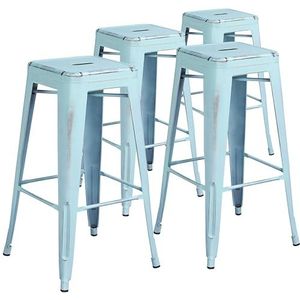 Flash Furniture Metalen kleurrijke restaurant barkruk, ijzer, kunststof, noodlijdend groen-blauw, 4 pack