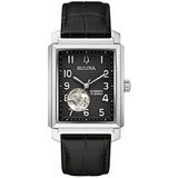 Bulova Heren analoog automatisch horloge met lederen armband 96A269, zwart, Riemen.