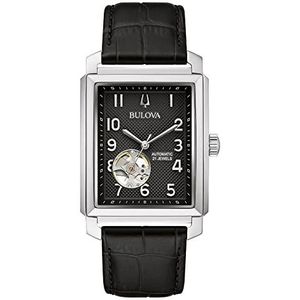 Bulova Heren analoog automatisch horloge met lederen armband 96A269, zwart, Klassiek