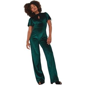 Joe Browns Dames kimono mouw sleutelgat detail brede pijpen fluwelen jumpsuit, groen, 12, Groen, 38