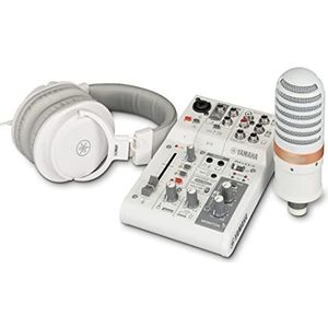 Yamaha AG03MK2 alles-in-1 pakket voor livestreaming in wit, inclusief 3-kanaals mixer, condensatormicrofoon en koptelefoon, voor Windows, Mac, iOS en Android