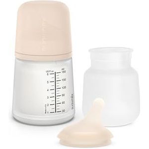 Suavinex, Zerø.Zerø babyflesjes speciaal voor borstvoeding, anti-koliek fles 180 ml met aanpasbare debiet speen + vervangende siliconen anti-koliek zak
