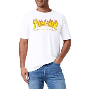 THRASHER Heren T-shirt, wit (White/Flames), S