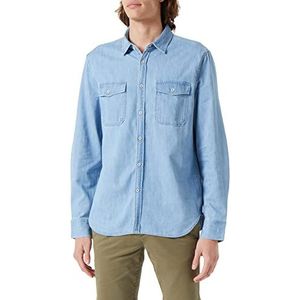 MUSTANG Heren Style Clemens DNM Twill klassiek overhemd, medium blauw 411, L, middenblauw 411, L
