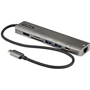 StarTech.com USB C Multiport Adapter - USB-C naar 4K 60Hz HDMI 2.0, 100W Power Delivery Pass-through, SD/MicroSD, 2-Port USB 3.0 Hub, GbE - USB Type-C Mini Dock - Lange (30cm) Kabel (DKT30CHSDPD1)