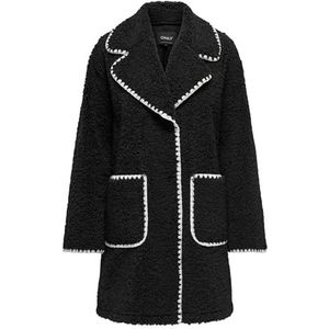 ONLY Dames ONLSALVIA Teddy Coat OTW jas, Zwart/Detail: Cloud Dancer, M, Zwart/Detail: cloud Dancer, M