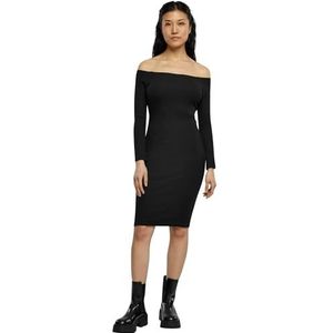 Urban Classics Damesjurk met lange mouwen, off-shoulder, rib jurk, zwart, XL