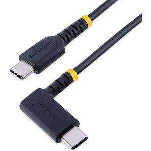 StarTech.com 1m USB-C Oplaadkabel, Haakse USB-C Kabel, 60W PD 3A, Robuuste Fast Charge USB-C Kabel, USB 2.0 Type-C, USB Laadkabel met Aramide Vezel, Zwart (R2CCR-1M-USB-CABLE)