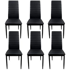 Somnia Descanso - Set van 6 gestoffeerde stoelen voor woonkamer, eetkamer, zwart kunstleer en zwarte poten, model Tucan, afmetingen: 39,5 cm (breedte) x 37,5 cm (diepte) x 96 cm (hoogte)