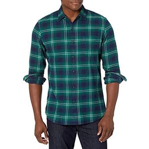 Amazon Essentials Men's Geruit flanellen overhemd met lange mouwen en slanke pasvorm (kleuren in beperkte oplage), Groen Marineblauw Plaid, M