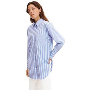 TOM TAILOR Denim Dames blouse met strepen 1032792, 30200 - Mid Blue Vertical Stripe, XS