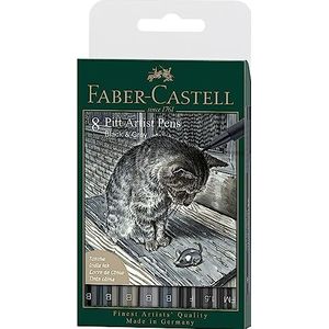 Faber-Castell 167171 - inktpen Pitt Artist Pen, Black & Grey, B, F, 1.5, FM, 8-delig etui