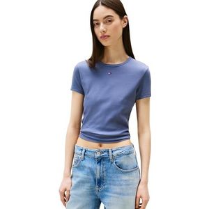 Tommy Jeans Dames TJW Slim Essential Rib SS DW0DW17383 S/S T-shirt, grijs (Blue Moment), XL, Grijs (Blauw Moment), XL