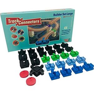 TOY2 Builder Set Large | Bouwset met 29 Toy Train Track Connectors Compatibel met Brio & Lego Duplo | Kit met 5 Verschillende Railconnectoren | Duurzame Houten Trein Set Railverbinder Pakket