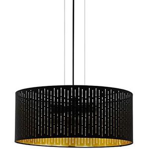 Eglo Hanglamp Varillas, 3-vlammige hanglamp, moderne hanglamp van staal en textiel in zwart, goud, eettafellamp, woonkamerlamp met E27-fitting, Ø 53 c