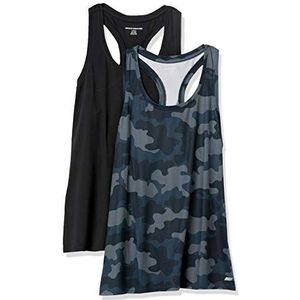 Amazon Essentials 2-Pack Tech Stretch Racerback Tanktop voor dames,Zwart/Grijs Camo,XS