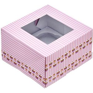 DeColorDulce Box voor cupcakes, karton, papier, roze, 15 x 15 x 1 cm