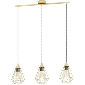 EGLO Hanglamp Tarbes, 3-lichts pendellamp, eettafellamp van metaal in mat messing, lamp hangend voor woonkamer, E27 fitting, L 79 cm