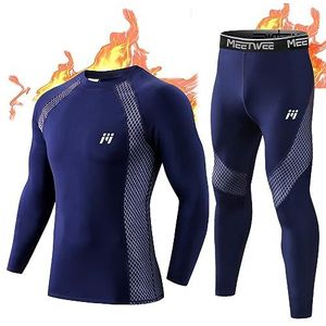 MeetHoo Thermo-ondergoed voor heren, thermo-ondergoed, set winddicht, functioneel, basislaag, ademend, thermo-bovendeel & broek voor winter, sport, skiën, hardlopen, Blauw, M