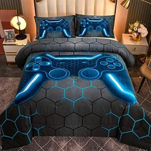 NTBED Dekbedset voor jongens, meisjes, kinderen, geometrisch, lichtgewicht microvezel beddengoedsets (grijs, volledig)