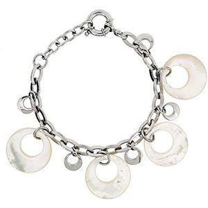 M & M Jewelry damesarmband 925 zilver gerhodineerd parelmoer wit rond geslepen 19 cm - MA-202016