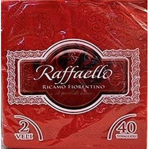Raffaello Set 40 servetten 38 x 38 rood borduurwerk bloem keuken en tafel