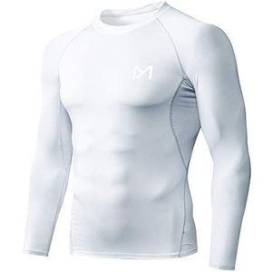 MEETYOO Mannen Compressie Base Layer Top Lange Mouw T-Shirt Sport Gear Fitness Panty Voor Running Gym Workout, Wit, M