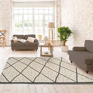 Universal Memphis Dots tapijt, etnisch, langpolig, 100% polypropyleen, 133 x 190 cm, wit