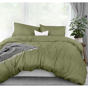 Utopia Bedding Dekbedovertrek Queen Size - 1 dekbedovertrek met 2 kussenslopen - 3-delig beddengoed dekbedovertrek met ritssluiting - zacht geborsteld microvezel, 228 x 229 cm (Queen, olijf)