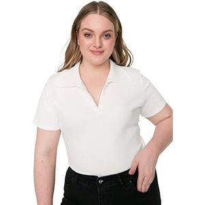 Trendyol Vrouwen vrouw normale standaard polo hals brei plus grootte blouse shirt, wit, XL, Kleur: wit, XL grote maten