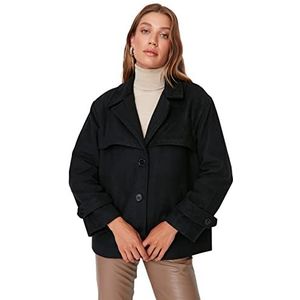 Trendyol Dames reverskraag effen oversized jas, zwart, 42, Zwart, 68