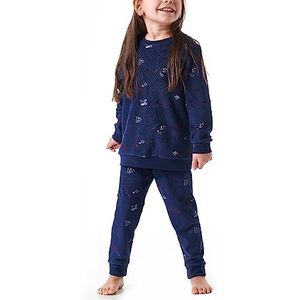 Schiesser Meisjes pyjama lang met manchetten katoen badstof warm en zacht Gr. 92 tot 140 Pyjamaset, donkerblauw 2, 116, donkerblauw 2, 116 cm