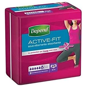 Depend Active Fit damesondergoed, 6 druppels voor blaaszwakte/incontinentie x 9 broekjes, maat S/M