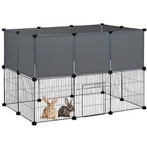 Relaxdays konijnenren voor binnen, modulair, HBD 72,5 x 110 x 74 cm, voor knaagdieren, metaal & kunststof, zwart/grijs