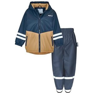 Playshoes Tweedelig regenpak met fleecevoering, gevoerd modderpak, Oker Marine tailleband, 116