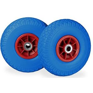 Relaxdays 2x steekwagenwiel 3.00-4, rubberen luchtband, stalen velg, as met diameter 20 mm, 260x85 mm, blauw-rood