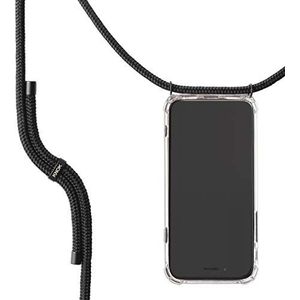 KNOK Telefoonketting compatibel met Apple iPhone 13 Pro - Silicone hoes met band - Telefoonhoes voor smartphone om om te hangen - Transparant Case met koord - Beschermhoes met koord (All Black)